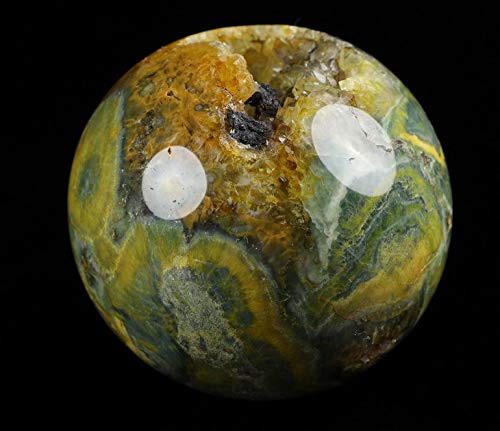 2.2 Inch Ocean Jasper Crystal Ball Sphere with Metal Stand - Natural Gemstone Healing Stone for Reiki, Meditation & Home Decor - Perfect for Energy Healing, Feng Shui & Spiritual Gifts