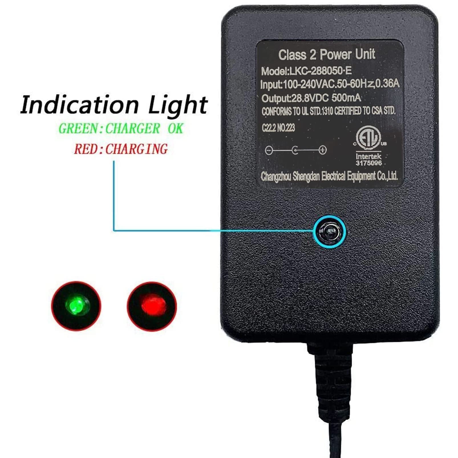 28.8V Kids Ride On Car Charger & 24V Round Hole Charger with LED Indicator - Power Adapter for Electric Toy Cars, Ride-On Vehicles, and Baby Carriages - Perfect for Indoor and Outdoor Playtime