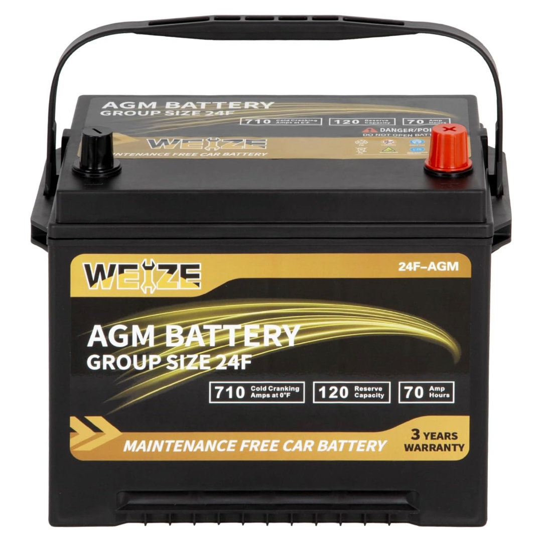 WEIZE Wise Series 24F AGM Car Battery - 12V 70Ah 710CCA Deep Cycle Automotive Replacement Battery for Trucks, SUVs, and Marine Vehicles - Perfect for Off-Roading, Boating, and Heavy-Duty Applications