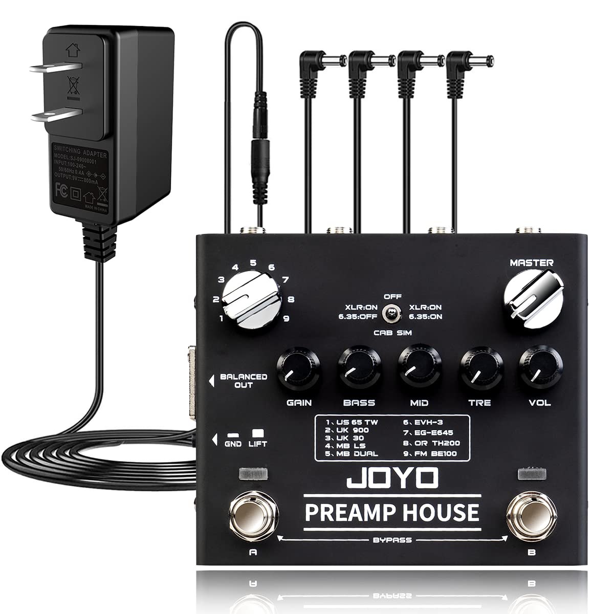 JOYO R-15 Dual Channel Guitar Preamp Pedal with Cabinet Simulation - 9V DC Power Supply (800mA-1A) Included - Perfect for Stage Performances & Home Recording Studios