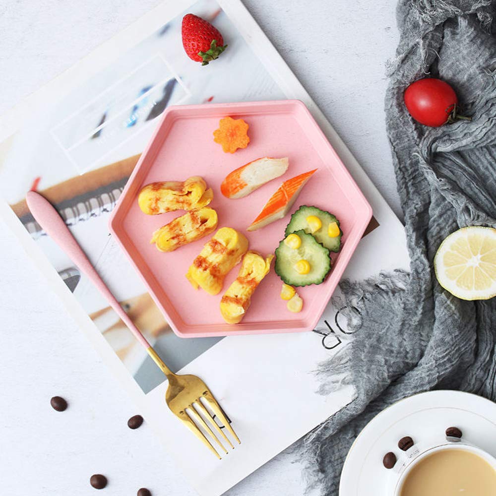 5-Pack Hexagon Dessert Plates 6.7 x 5.9 Inches - Unbreakable Reusable Appetizer Plates, Colorful Small Snack Saucers for Fruit, Candy, Side Dishes - Perfect for Parties, Picnics, and Home Dining (15cm, 5 Pink)