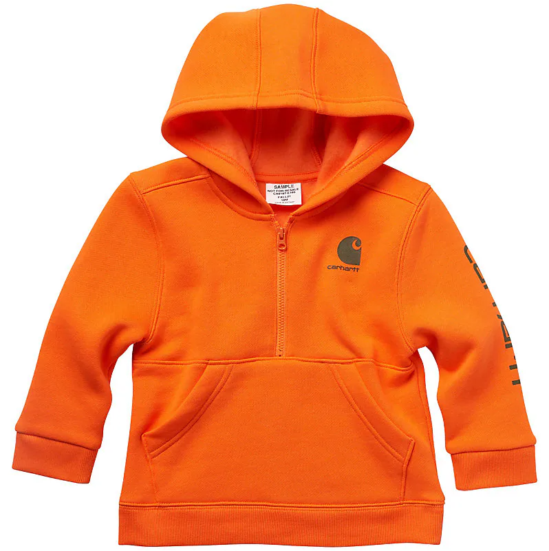 Carhartt Kids Long Sleeve Half Zip Sweatshirt - Exotic Orange Color | Warm & Durable Pullover for Boys & Girls | Perfect for School, Outdoor Play & Winter Activities