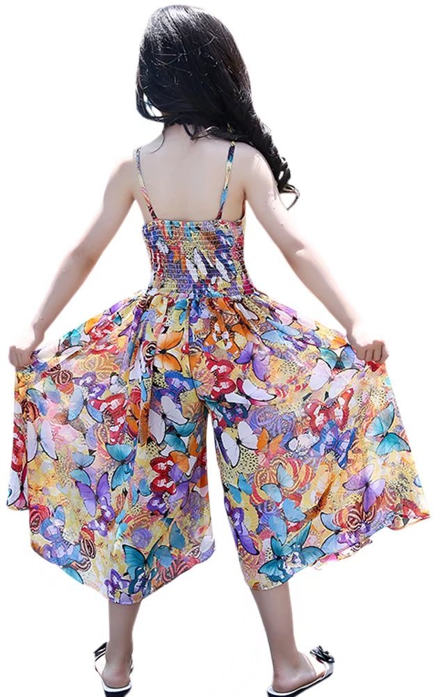 BINPAW Girls Casual Boho Floral Sleeveless Maxi Dress - Summer Beach Jumpsuit for Outdoor Parties, Vacations & Photoshoots
