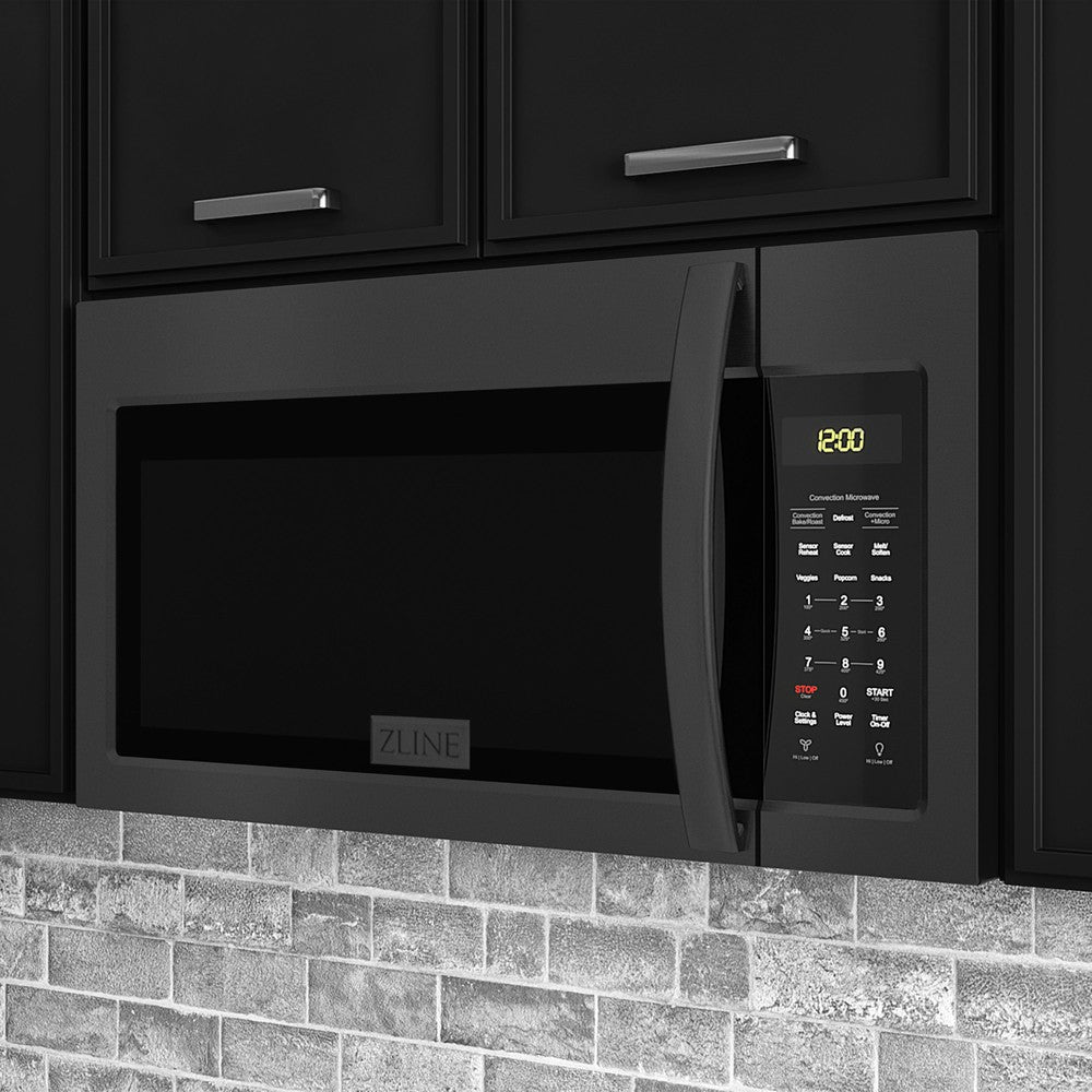 ZLINE 30 Inch Black Stainless Steel Over the Range Convection Microwave Oven with Modern Handle - Perfect for Modern Kitchens & Small Space Cooking (Model MWO OTR 30 BS)