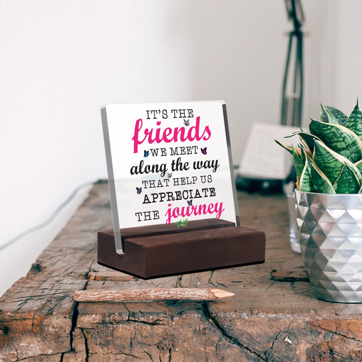 Best Friend Gifts for Women - Thoughtful Birthday Gifts for Her - Unique Friendship Keepsake with Wooden Stand - Perfect for Home Office Decor & Desk Accessories | Great for Anniversaries, Galentine's Day & Housewarming Presents