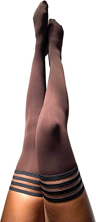 Kix'ies Thigh High Stockings for Women - No Slip Grip Stay Up Thigh Bands | Opaque Autumn Brown (1337B) | Sexy Lingerie & Hosiery for Everyday Wear, Date Nights & Office Outfits