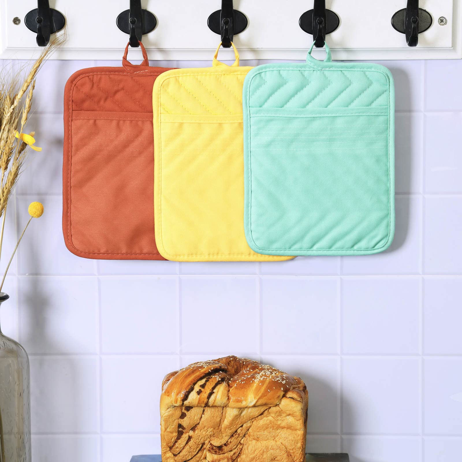 Heat Resistant Cotton Pot Holders and Oven Mitts Set - 7