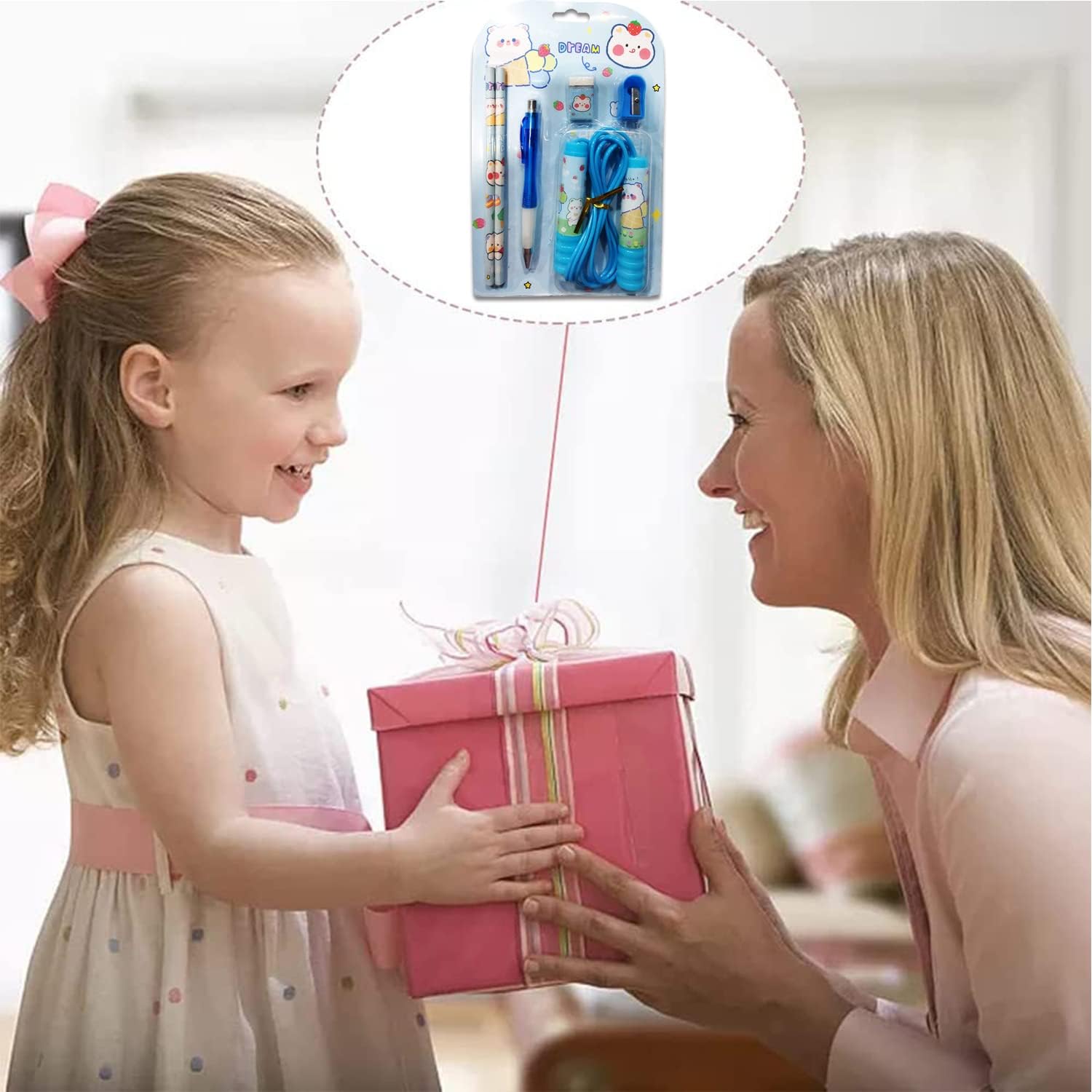 WingsCreations Kids Birthday Return Gifts - 6 Piece Blue Stationery Set with Pen, Pencil, Sharpener, Eraser & Jump Rope | Perfect for School Supplies, Party Favors & Children's Gift Ideas