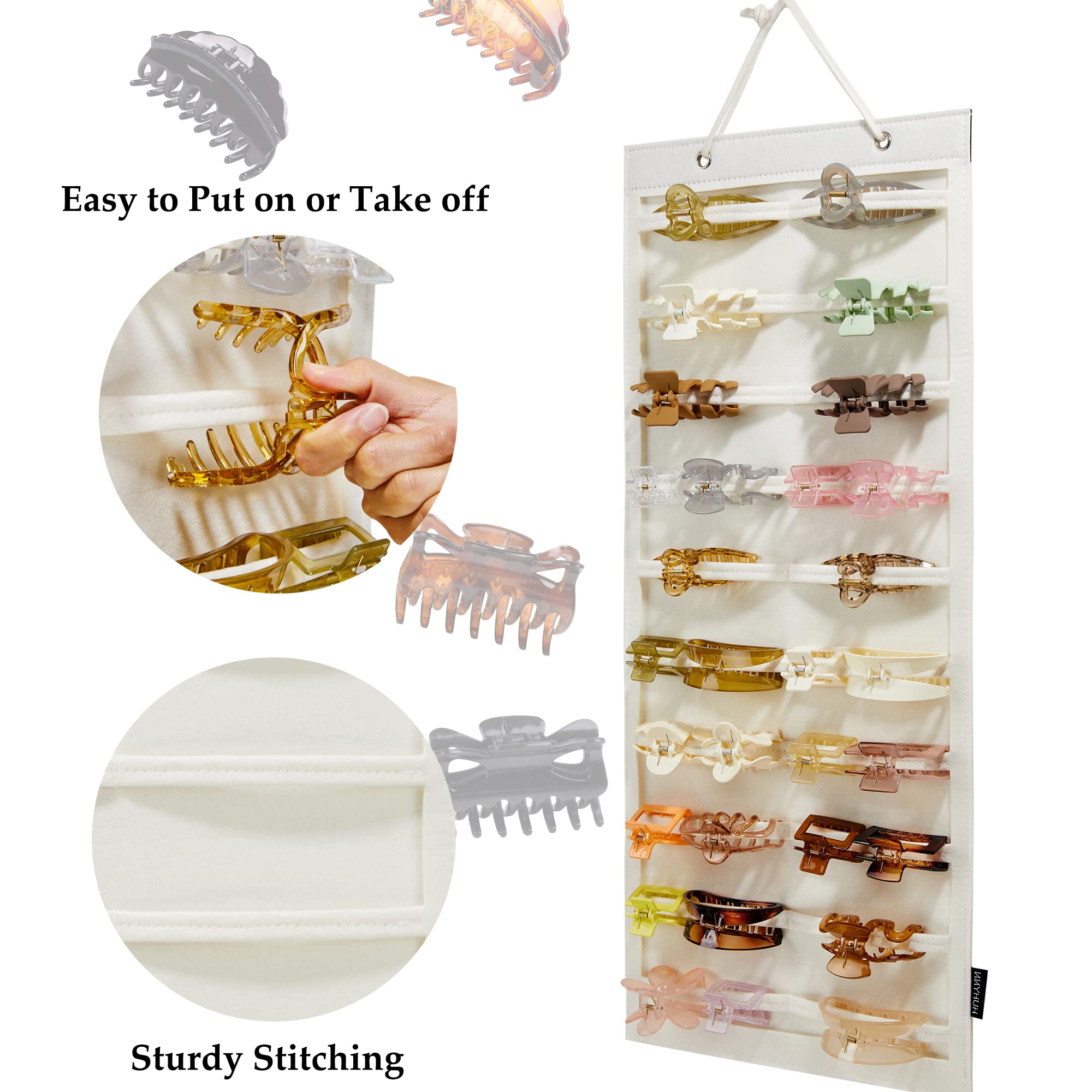 Hair Claw Clips Organizer Wall Mount - 12 Slot Hair Accessory Storage Holder for Women & Girls - Beige Closet Door Hanging Clips Organizer (No Accessories Included) | Perfect for Bathroom, Bedroom & Dorm Organization