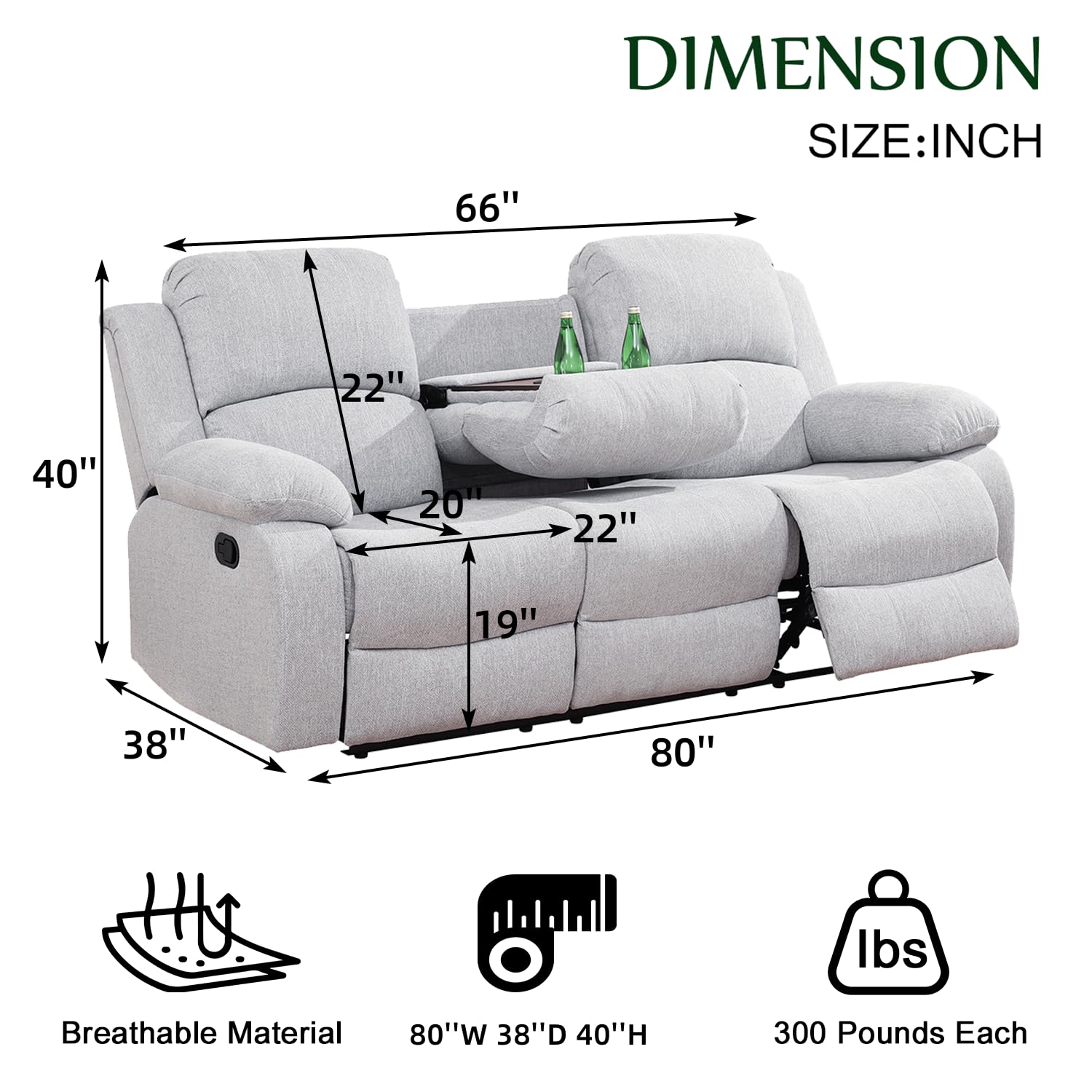 Comfortable Fabric Recliner Sofa for Living Room - Grey Wall Hugger Reclining Couch with Cup Holder - Perfect for Home, Office & Theater Seating - Modern Living Room Furniture Set