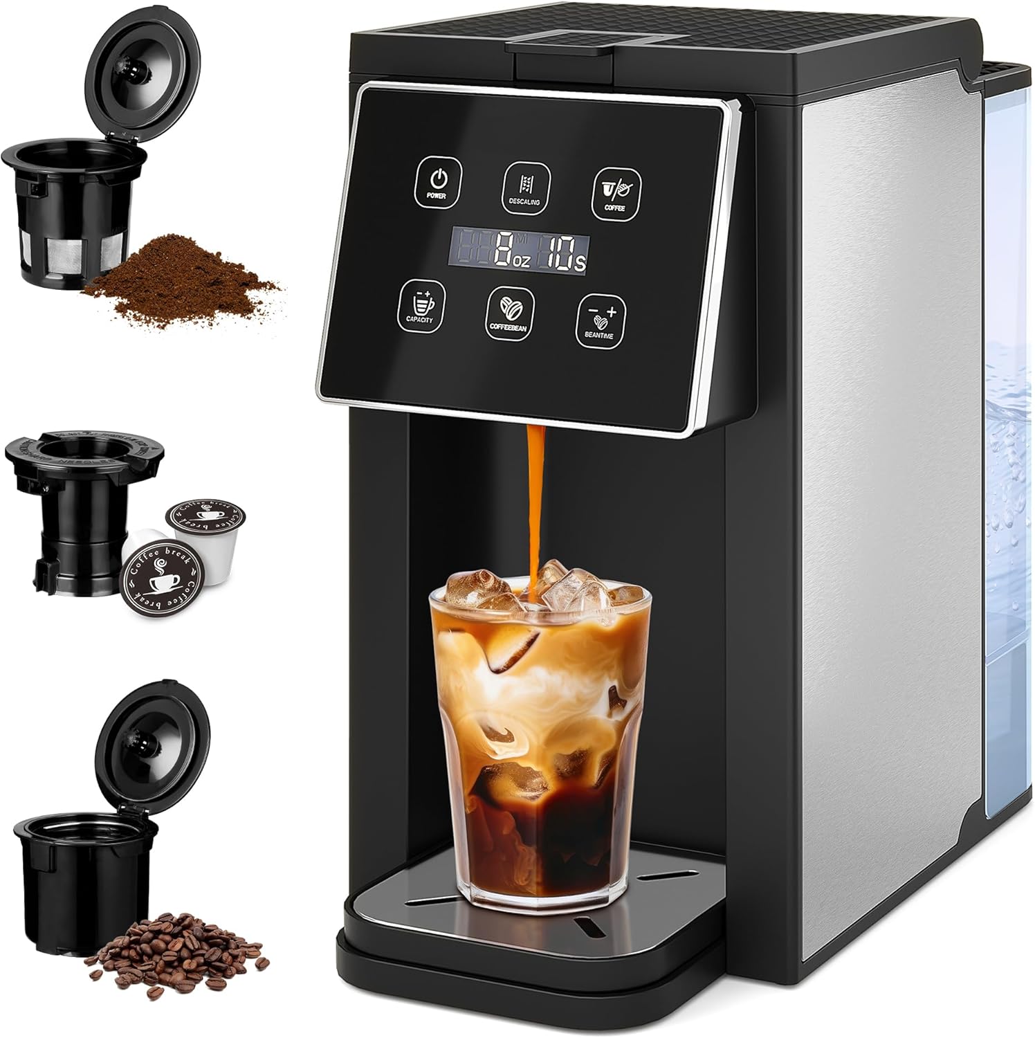 Premium Single Serve Coffee Maker with Built-in Grinder - Compatible with K-Cups, Ground Coffee & Loose Leaf Teas - Perfect for Home, Office & Travel Use