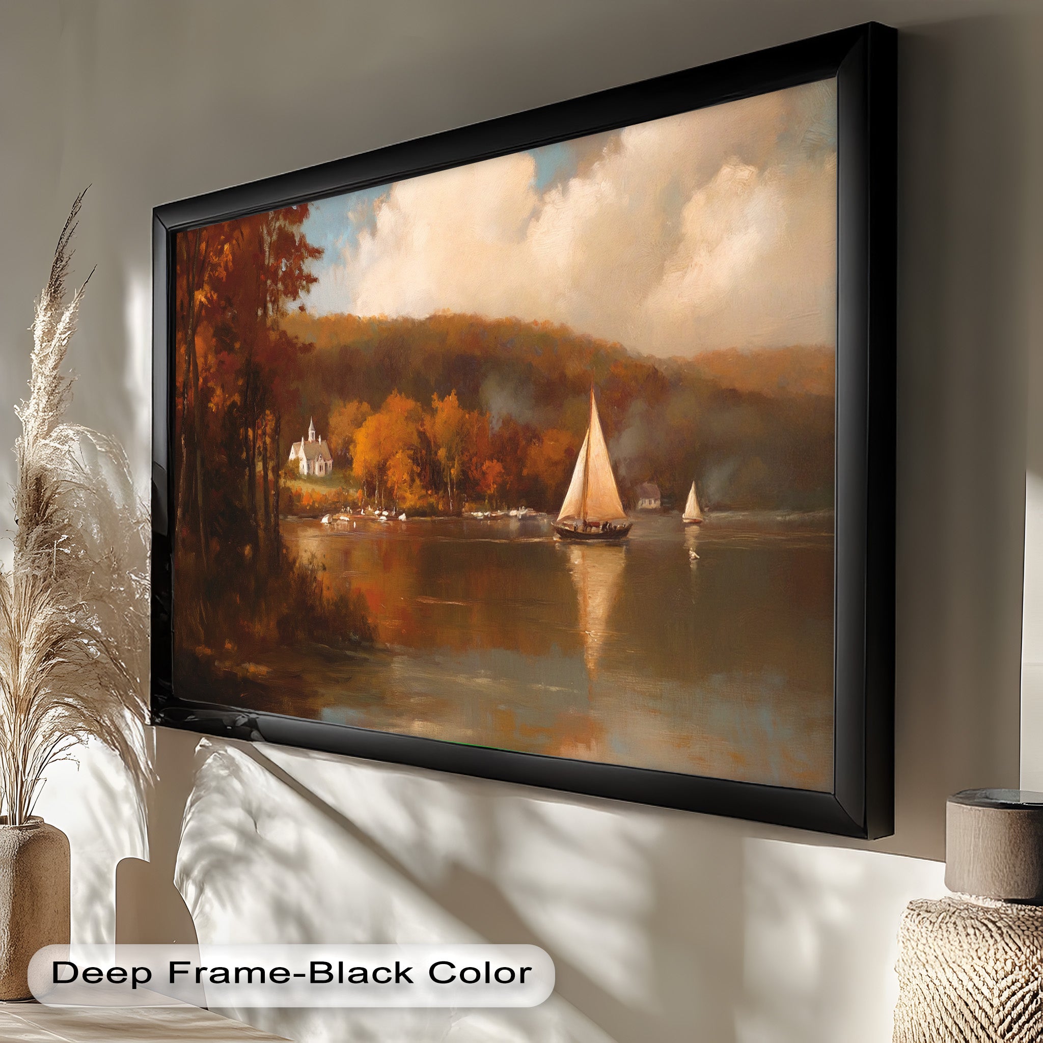 Autumn Sail Reflections - Classic Hudson River Oil Painting for Home Decor | Handmade Landscape Artwork for Living Room, Bedroom & Office