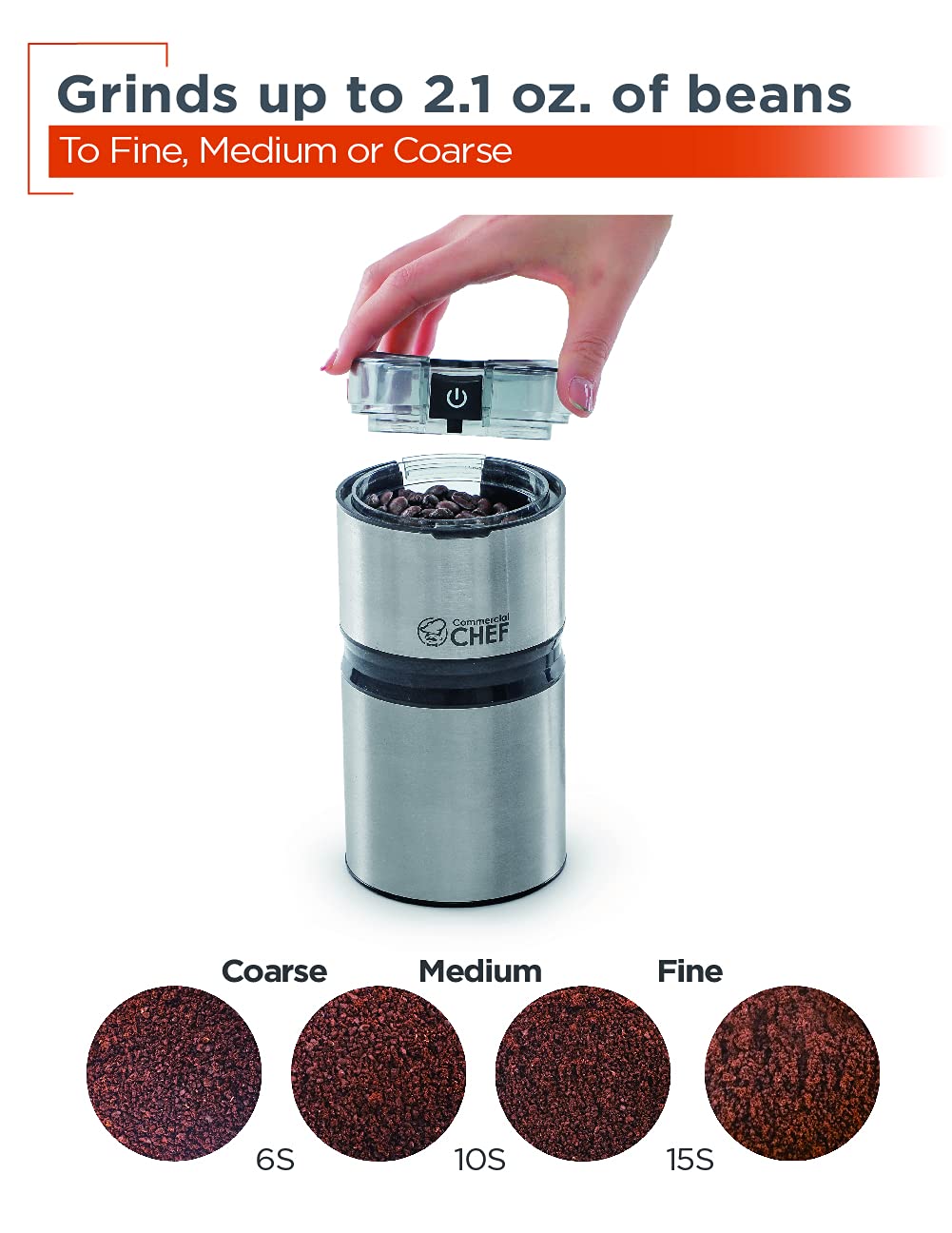 Premium Electric Coffee Grinder & Spice Grinder - Stainless Steel Blades for Coffee Beans, Nuts, Seeds, Herbs & Spices - Brushed Stainless Steel with Clear Lid - Perfect for Home Kitchens, Coffee Shops & Camping Use