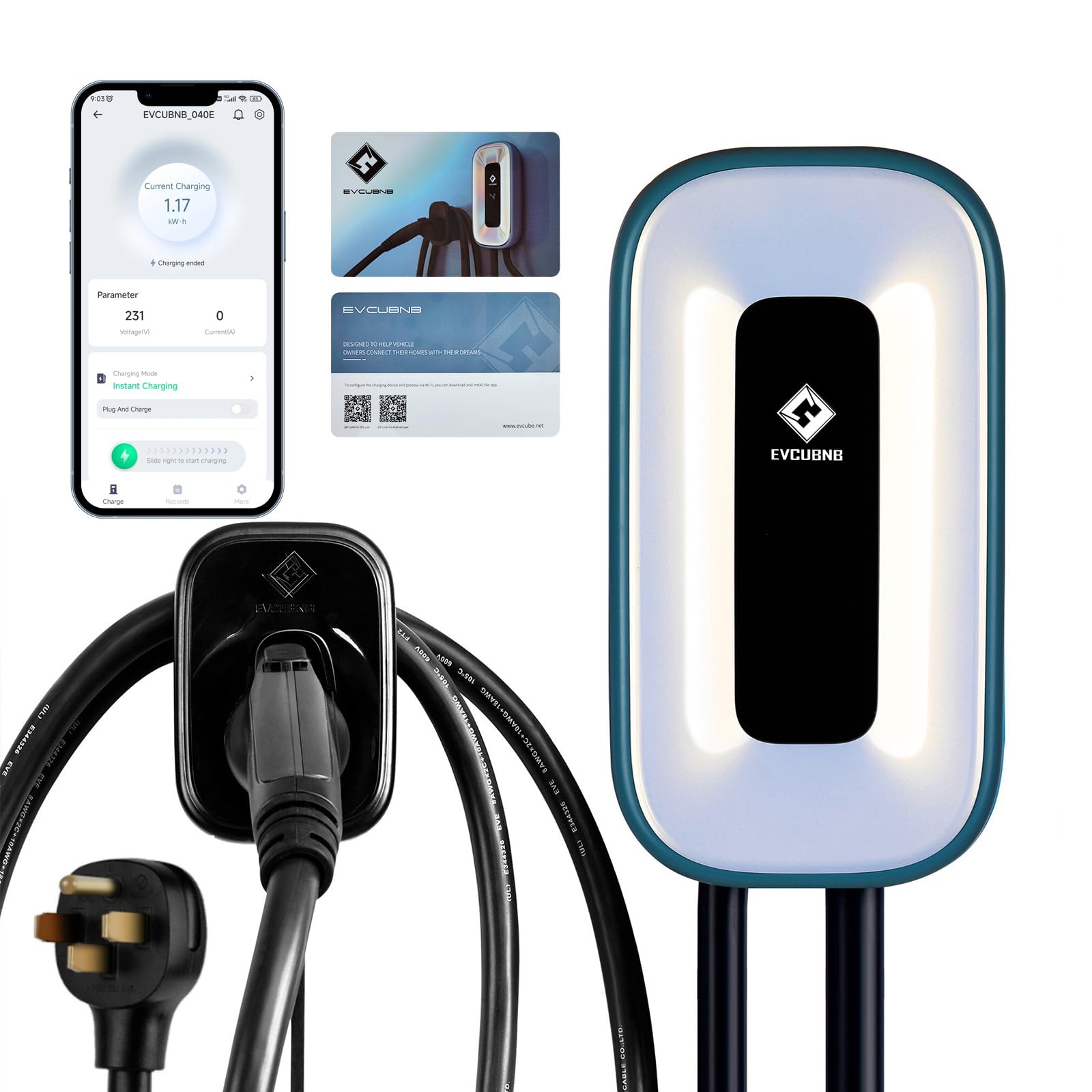 Level 2 EV Charger 50 Amp - 240V Electric Vehicle Charging Station with 25Ft Cable, Indoor/Outdoor Use, WiFi/APP/RFID Control (NEMA14-50 Plug or Hardwired) - Perfect for Home & Public Parking Charging