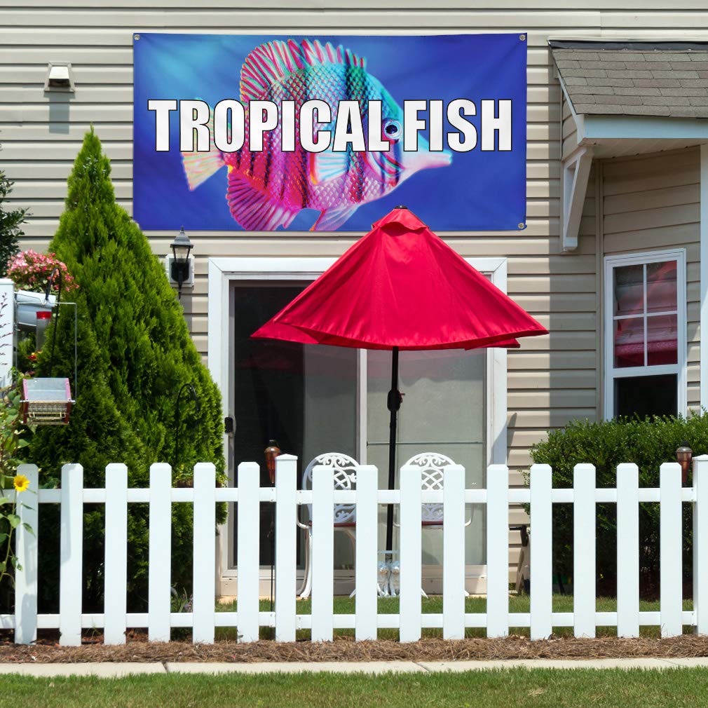 Premium Vinyl Banner - Multiple Sizes (60x144 Inches) | Tropical Fish Design | Weatherproof Outdoor Advertising Sign for Restaurants, Food Businesses & Industrial Use | Heavy-Duty with 10 Grommets | Perfect for Yard Signs, Storefronts & Event Promotions