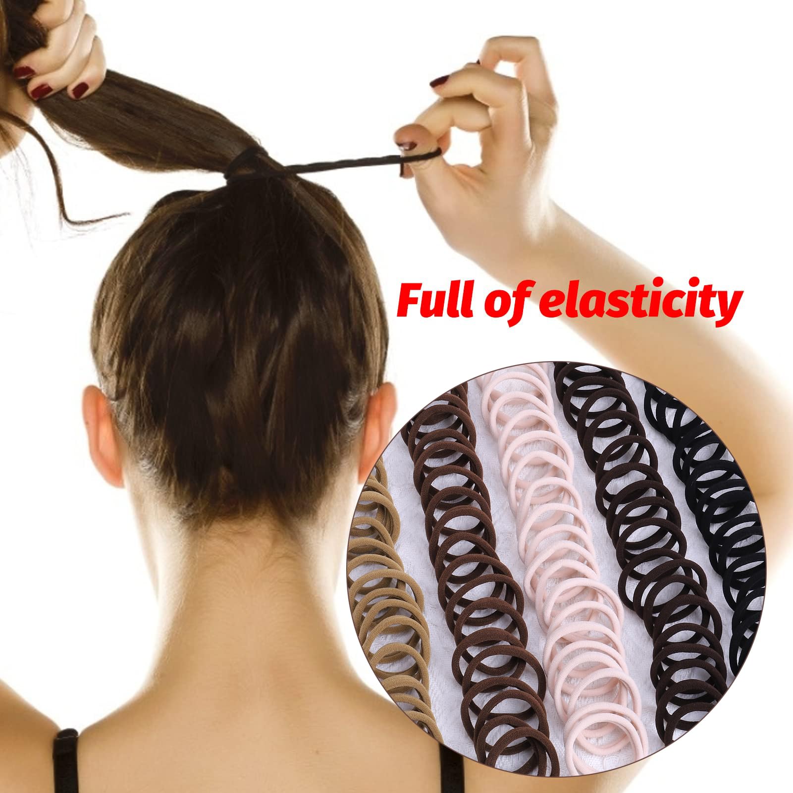 100 Pack Seamless Cotton Hair Ties for Women - No Damage Brown Hair Bands, Strong Stretch Ponytail Holders for Thick Hair - Perfect for Workouts, Yoga, Office & Everyday Use (Brown)