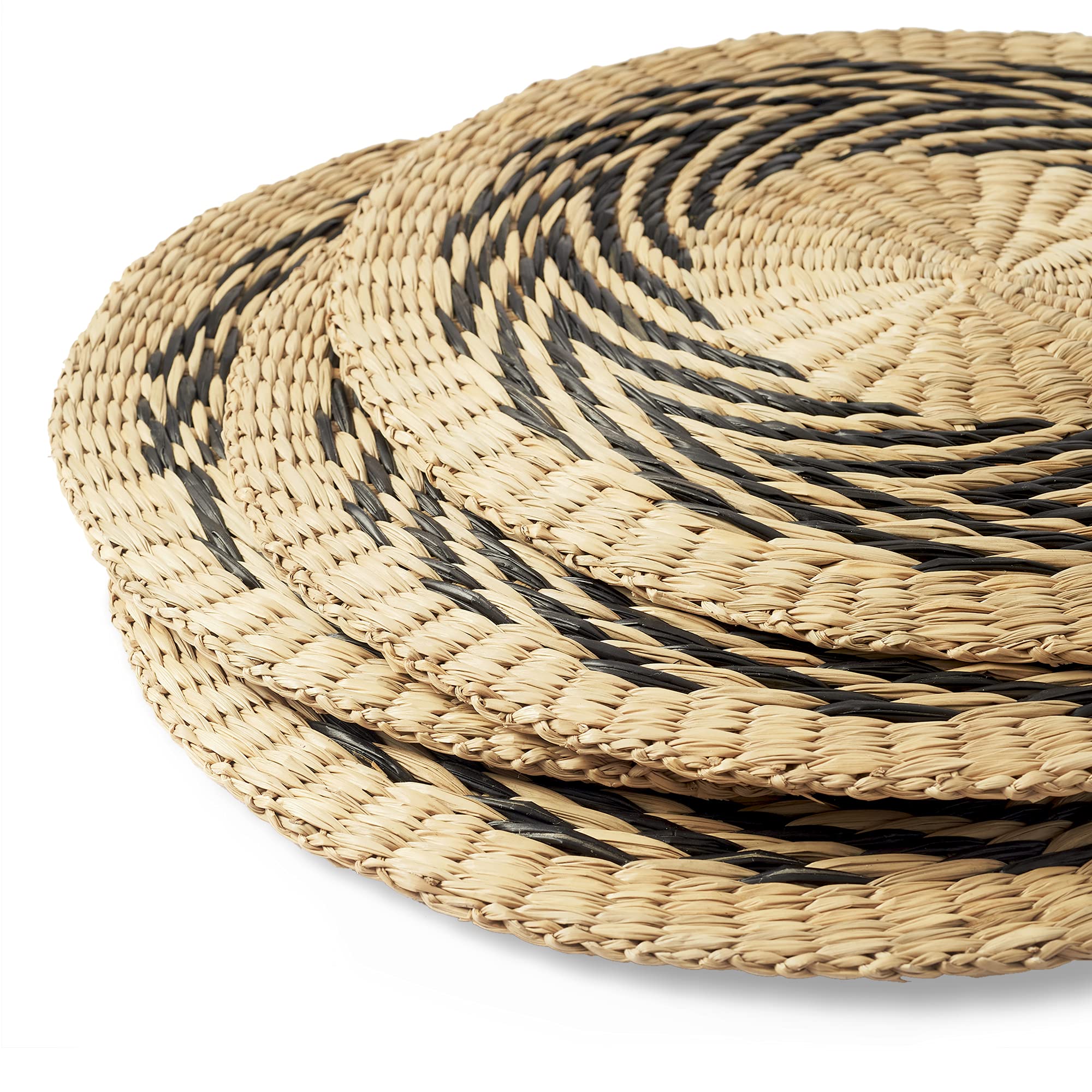 Artera Round Woven Placemats Set of 6 - Natural Wicker Seagrass Braided Table Mats, Heat Resistant Non-Slip Handmade Straw Placemats for Dining Table, Kitchen, Outdoor Picnic & Home Decor