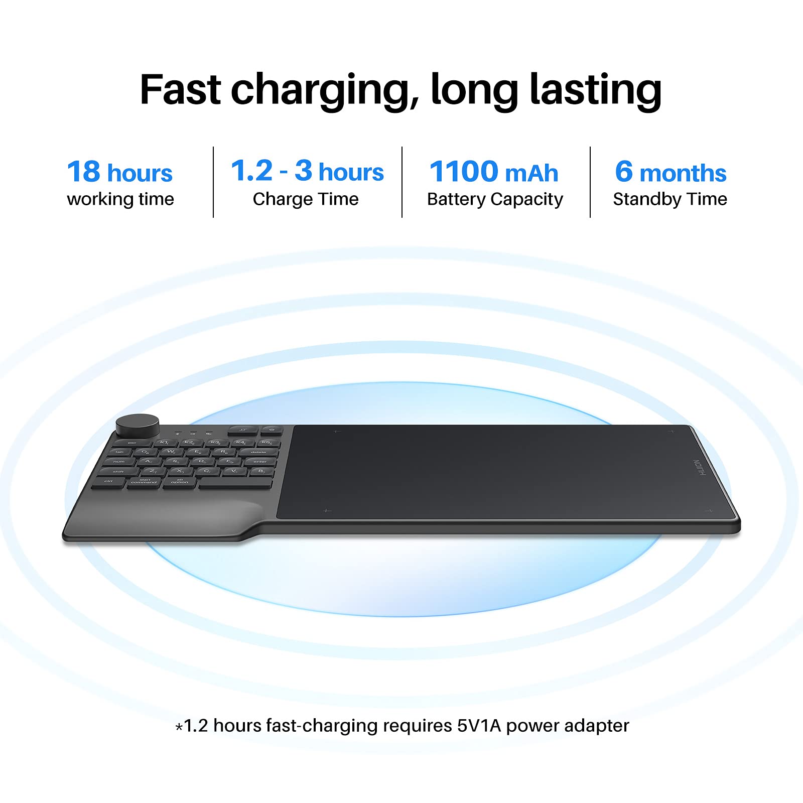 HUION Inspiroy Keydial KD200 Wireless Drawing Tablet - 8.9x5.6inch Bluetooth Graphic Tablet with Keyboard Dial, 5 Custom Express Keys & Battery-Free Stylus - Compatible with Windows/Mac/Android - Perfect for Digital Art, Animation & Online Teaching