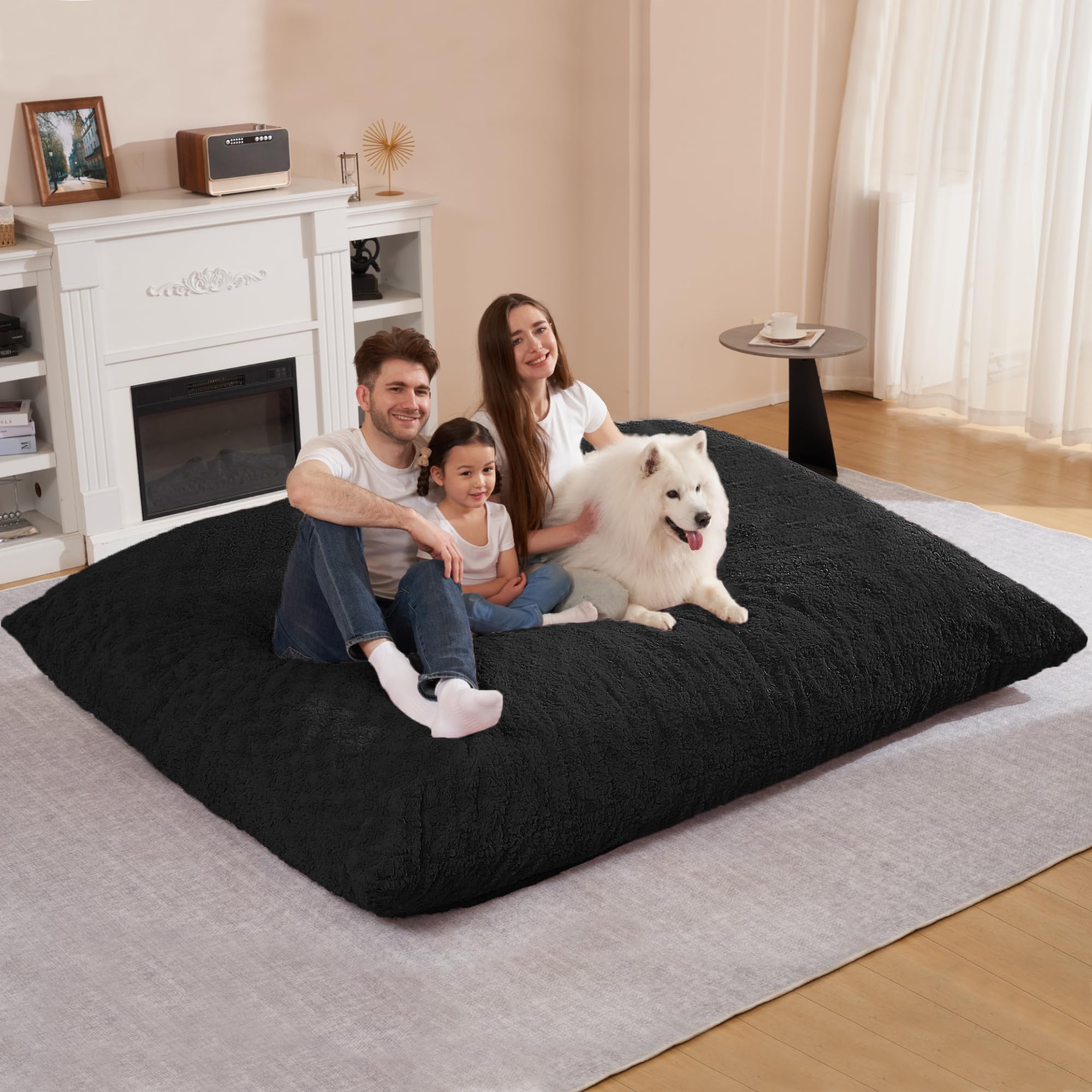 HABUTWAY 4 in 1 Bean Bag Chair with Memory Foam Filling - Giant Faux Fur Sofa for Adults - Machine Washable Cover - Black - Perfect for Living Room, Bedroom & Game Room Relaxation