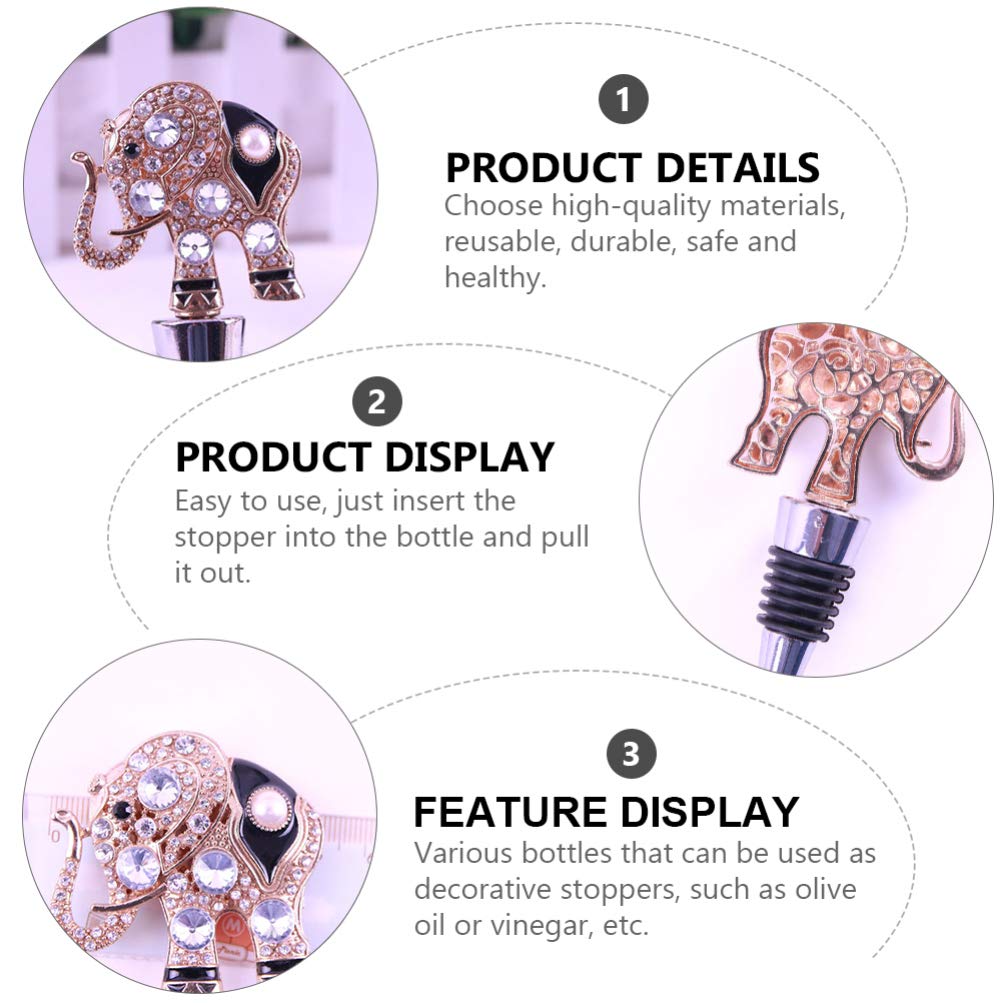Hemoton 2-Pack Elephant Shaped Wine Bottle Stoppers - Silicone & Alloy Seal for Wine, Beverage, and Glass Bottles - Cute Cartoon Elephant Design for Party, Home Bar, and Gift Giving