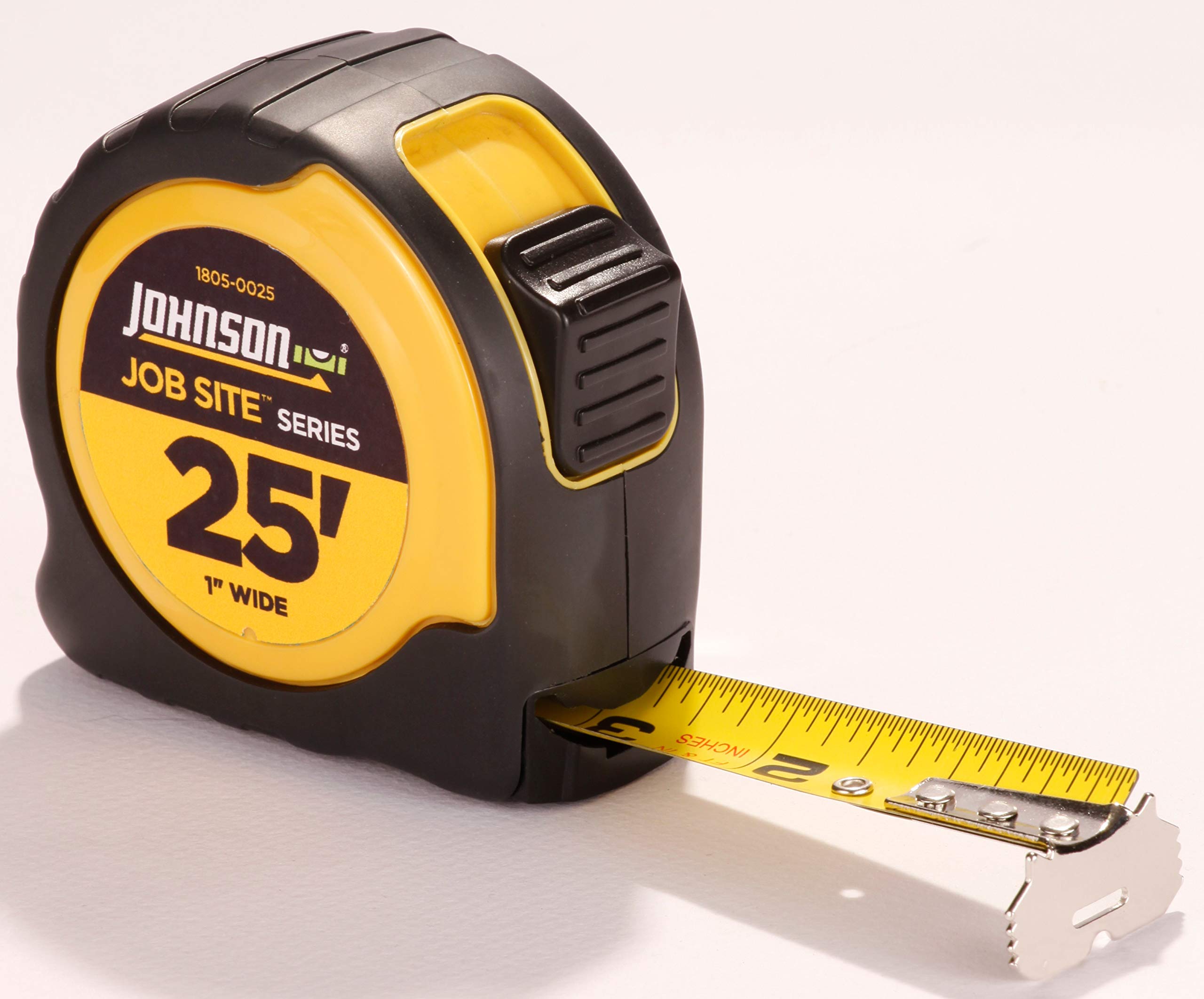 Johnson Level & Tool 1805-0025 25-Foot Power Tape Measure - Heavy Duty Black/Yellow Construction Tape - Perfect for Job Sites, DIY Projects & Home Renovations