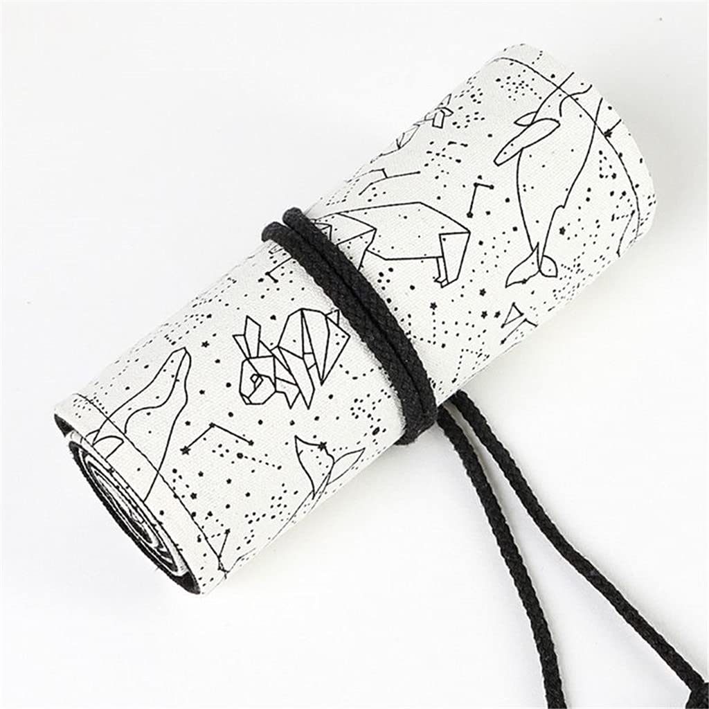 XXWJH Constellation Canvas Pencil Case Roll - 12/24/36/48/72 Hole Organizer for Pens, Markers & Art Supplies (White, 24 Holes) - Perfect for School, Office & Travel Stationery Storage