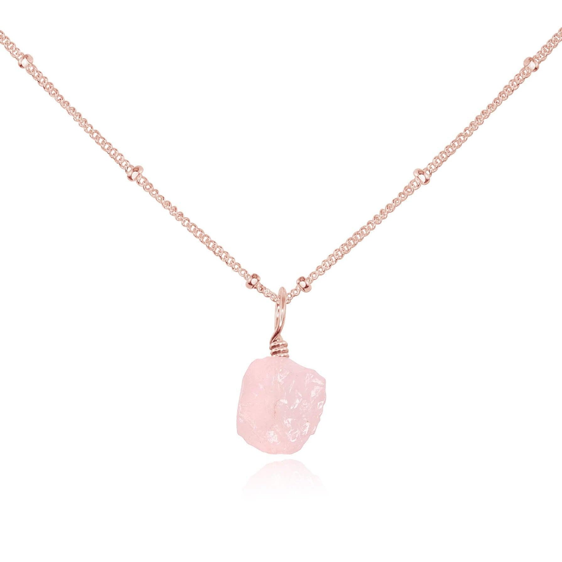Tiny Raw Rose Quartz Pendant Necklace - Natural Healing Crystal Jewelry for Women - Perfect for Meditation, Yoga & Spiritual Gifts