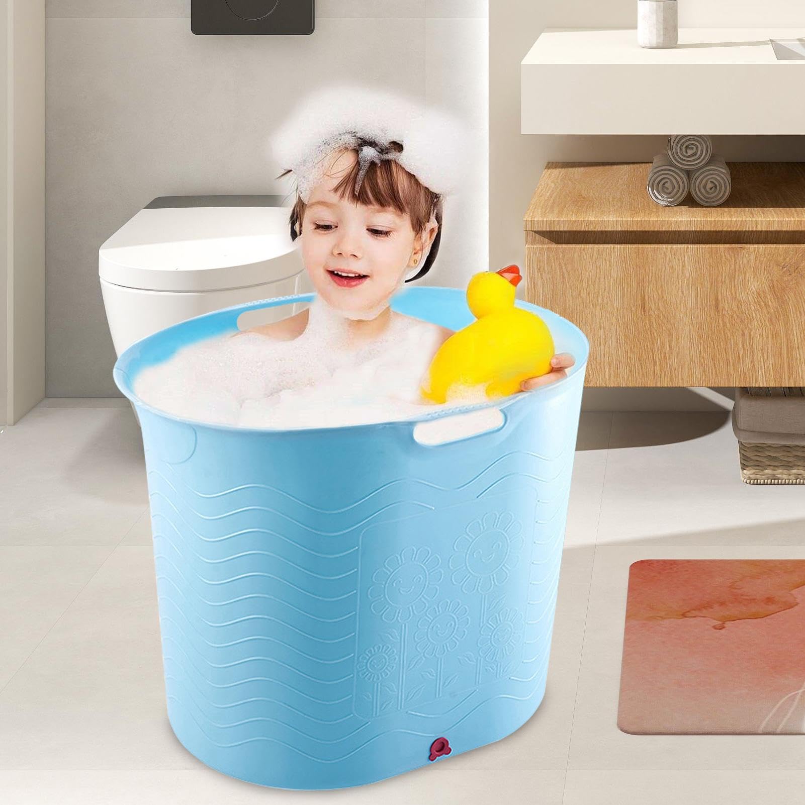 High-Temperature Resistant Baby Bathtub with Drainage - Portable & Safe for Newborns & Toddlers | Perfect for Travel, Home Bath Time & Baby Shower Gifts