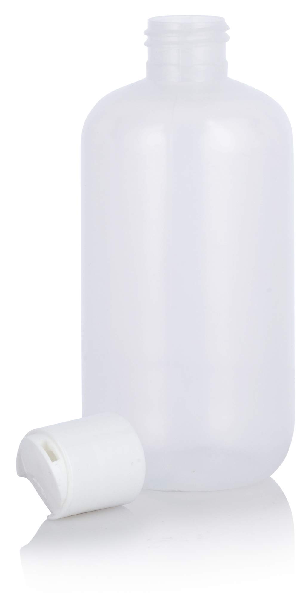 JUVITUS 12 Pack - 8 oz Clear LDPE Plastic Squeeze Bottles with White Disc Caps & Funnel - Leak Proof, BPA Free - Ideal for Essential Oils, DIY Beauty, Travel Toiletries & Kitchen Use