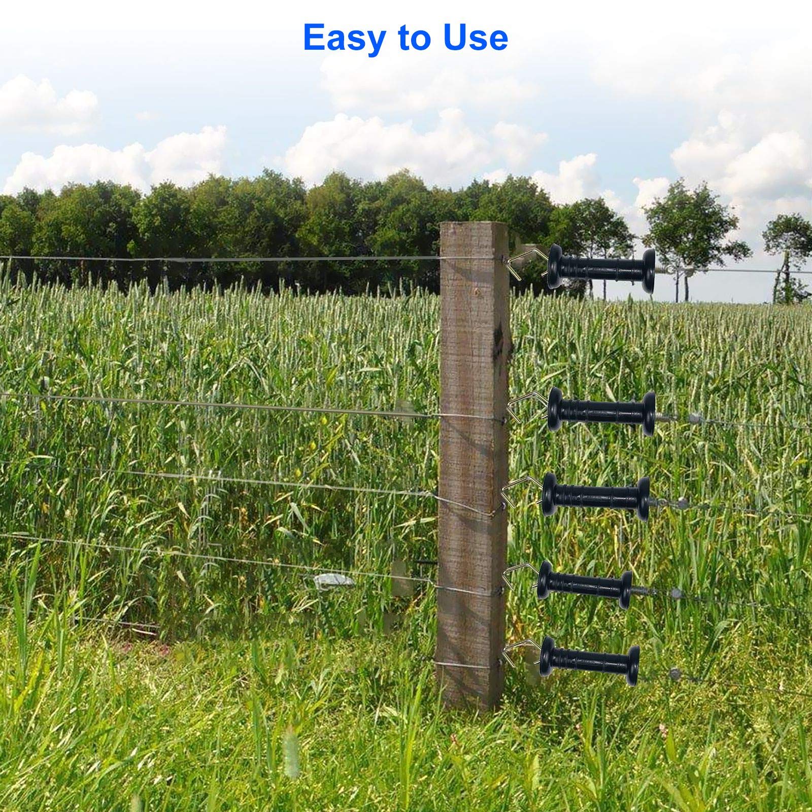 10 Pack Electric Fence Spring Gate Handles Insulators - Heavy Duty Ranch Fence Accessories with Simple Tension Spring for Livestock & Farm Fencing (Black) | Perfect for Cattle Gates, Horse Pastures & Agricultural Electric Fences