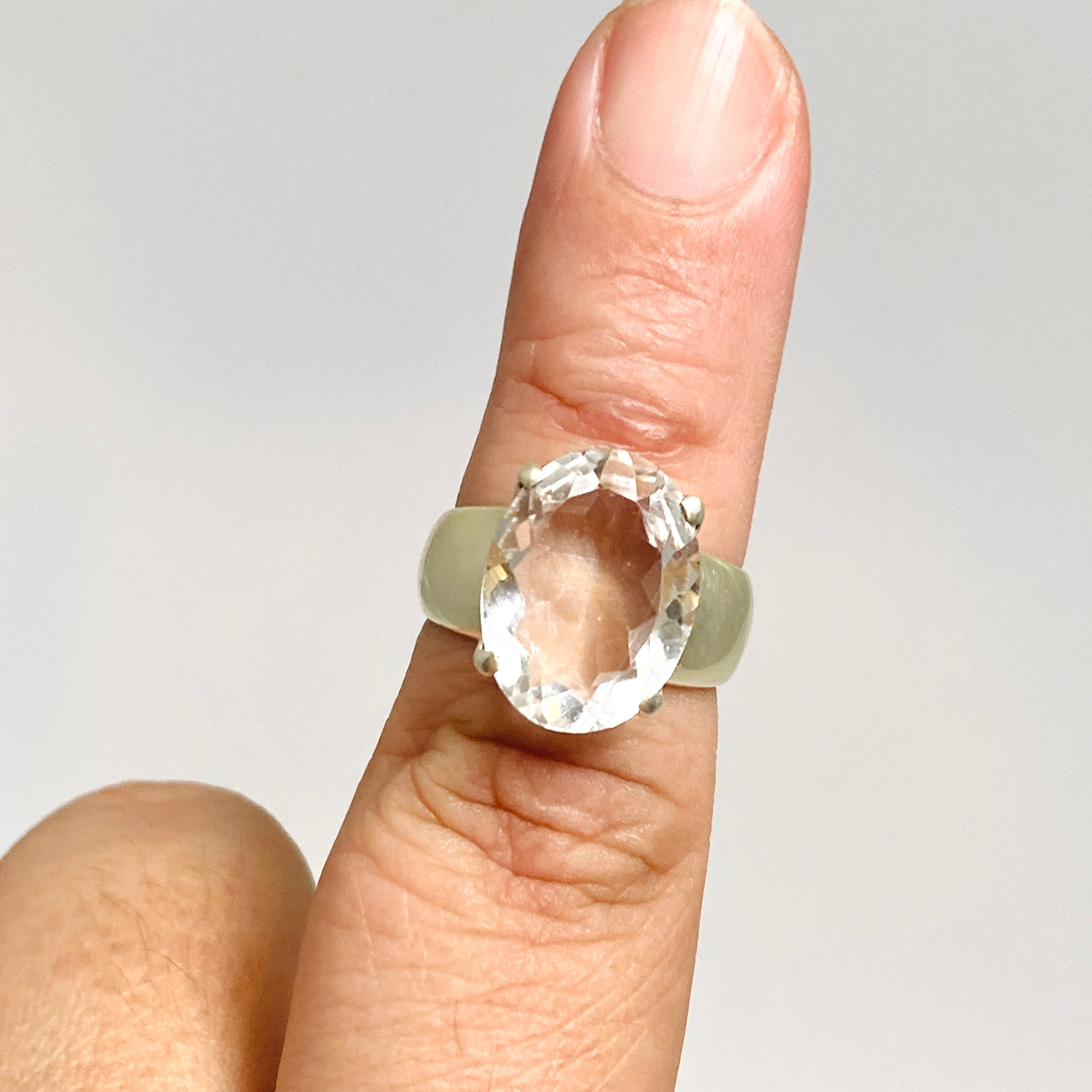Clear Quartz Oval Faceted Ring Size 7 - PRGJ705 | Elegant Crystal Jewelry for Women, Wedding, Anniversary & Everyday Wear
