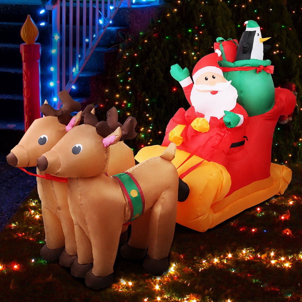 2.2M Christmas Inflatable Santa Sleigh with Reindeer - Outdoor Holiday Yard Decoration for Xmas Party, Home, Garden & Lawn Decorations