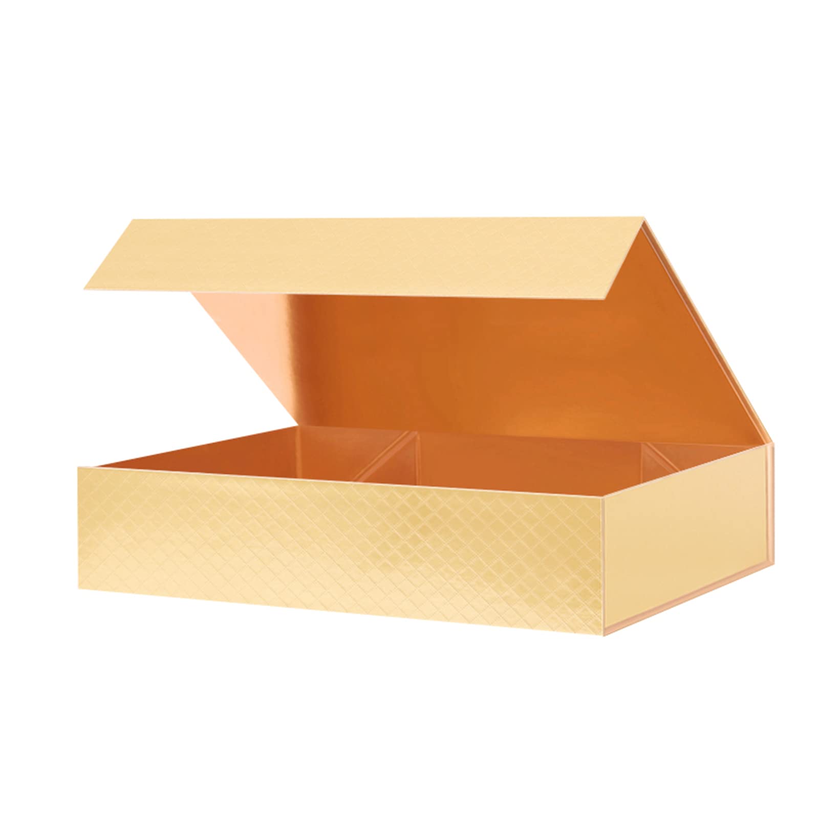 11x7.8x2.3 Inch Gold Magnetic Christmas Gift Box with Lid - Premium Sturdy Shirt Packaging Box for Holiday Gifts, Jewelry & Luxury Items (Elegant Gold Lattice Texture) - Perfect for Birthdays, Weddings & Corporate Gifting