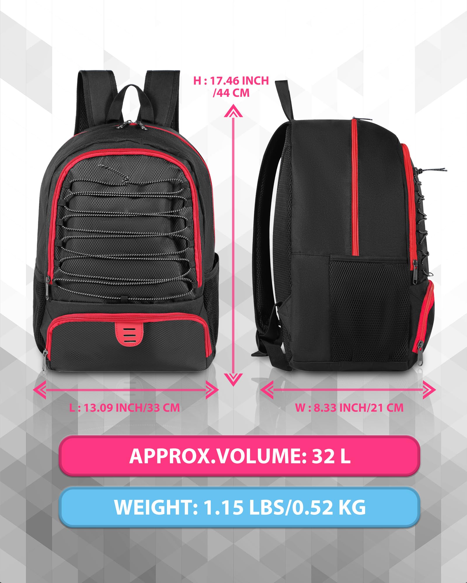 **Men's & Women's Basketball Backpack with Ball & Shoe Compartment - 30L Lightweight Breathable Sports Bag for Soccer, Volleyball, Football - Perfect for Travel, School & Gym**    *(Use for: Sports practice, travel gear, school essentials, gym workouts, and outdoor activities.)*