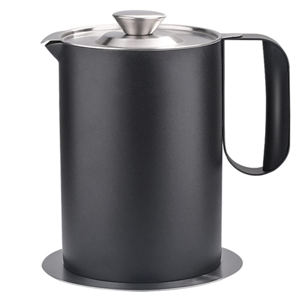 1.5L Stainless Steel Grease Container with Fine Mesh Strainer & Tray - Durable Oil Filter Pot for Kitchen Fat Storage | Perfect for Home Cooking, Deep Frying & Restaurant Use (Black)