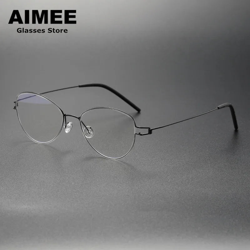 Aimee Women's Full Rim Oval Cat Eye Screwless Titanium Eyeglasses Frame 65004 - Lightweight & Durable for Work, Reading & Fashion