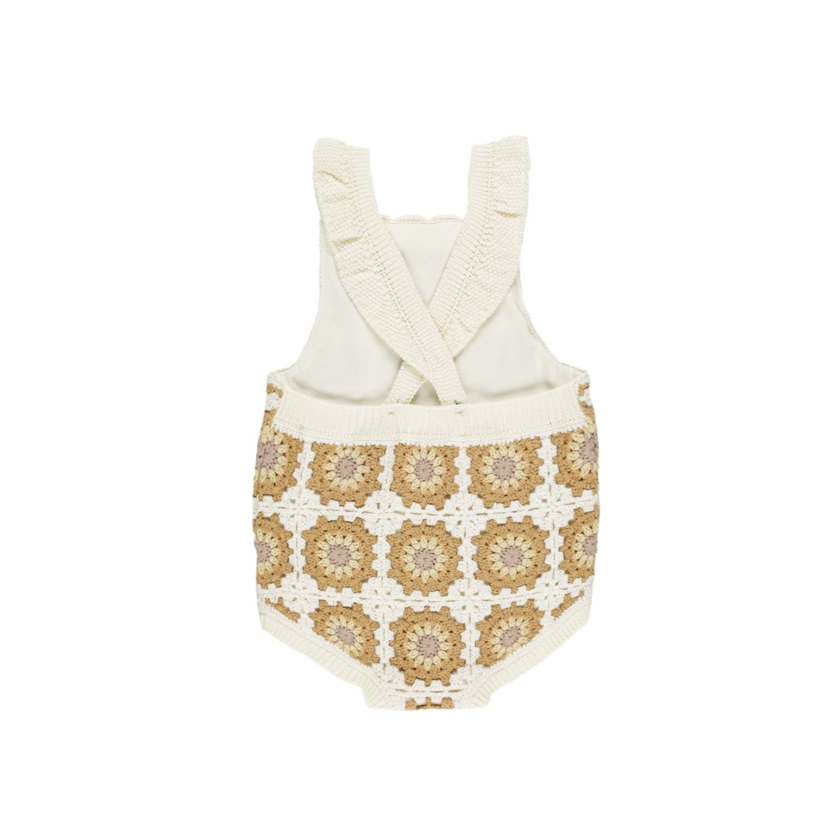 Crochet Romper for Women - Marigold Daisy Floral Summer Jumpsuit | Boho Chic Outfit for Beach, Vacation & Casual Wear