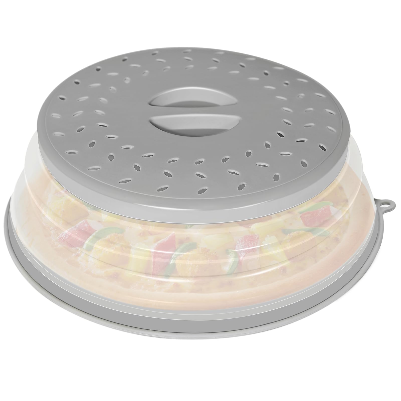 Collapsible Microwave Splatter Cover with Ventilation - BPA-Free Microwave Splatter Guard for Plates, Bowls & Dishes | Multi-Functional Kitchen Gadget for Vegetables & Fruits | Space-Saving Design with Hook Hole (Grey) - Perfect for Meal Prep & Quick Reheating