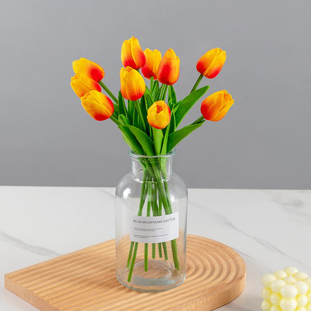30 Pcs Real Touch Artificial Tulip Flowers - Faux Latex Tulip Stems for Wedding, Party & Home Decor (Sunset Orange) | DIY Centerpieces, Table Arrangements, Bridal Bouquets
