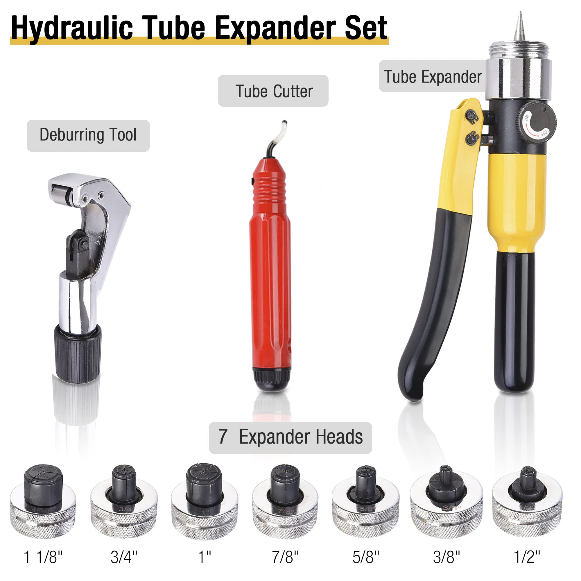 Yescom Hydraulic Tube Expander Swaging Tool Kit - 7 Lever HVAC Pipe Expander Set with Carrying Case | Perfect for HVAC Installation, Plumbing Repairs & Metal Pipe Expansion Projects