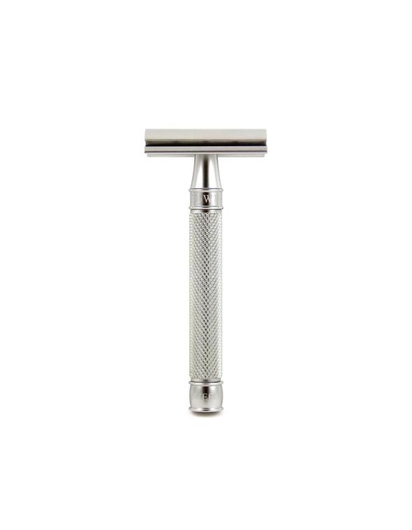 Edwin Jagger 3ONE6 Stainless Steel Knurled Double Edge Safety Razor for Men - Close Shaving & Smooth Finish - Perfect for Wet Shaving & Travel Grooming Kit