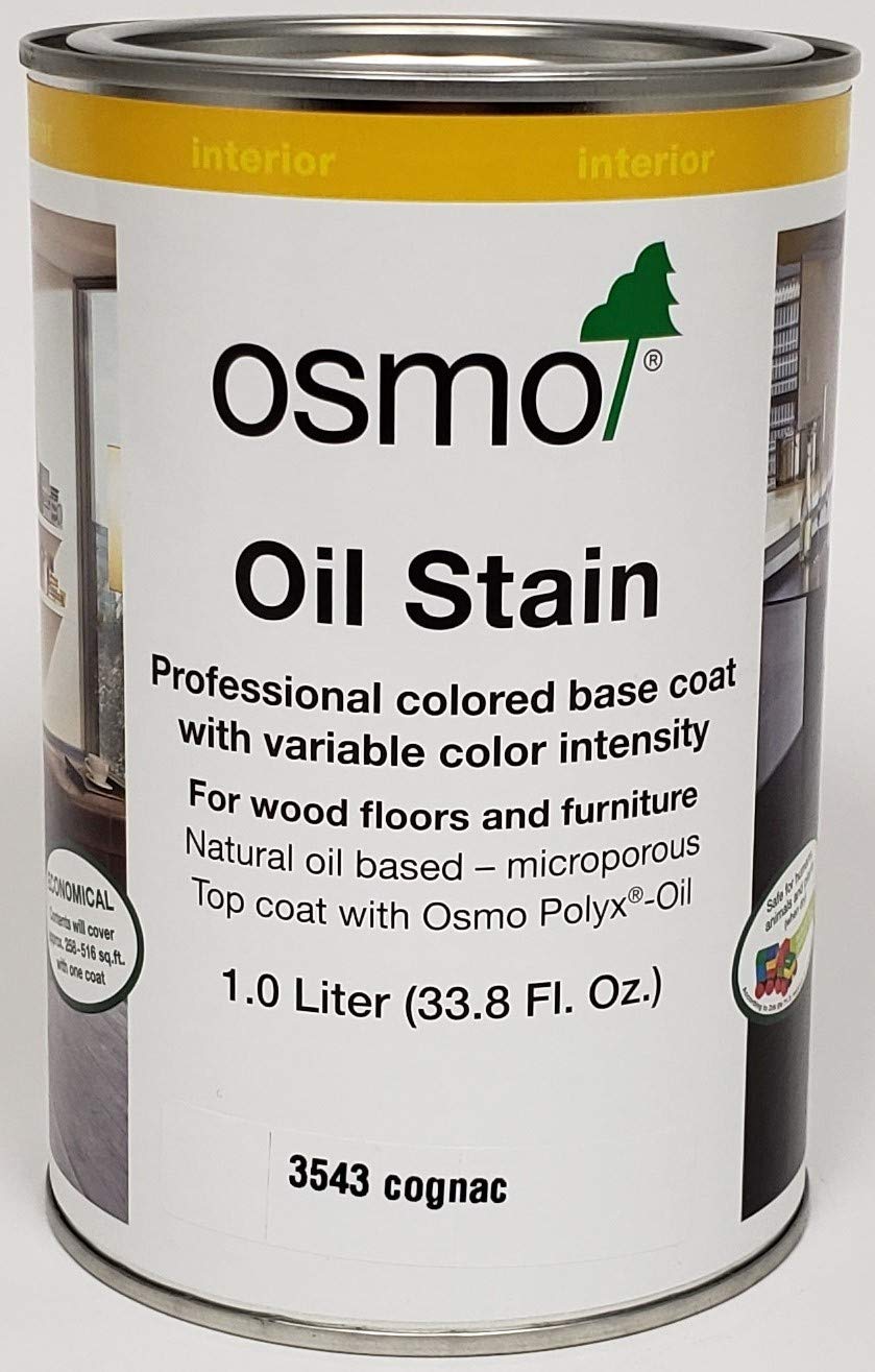 Osmo Oil Stain 3543 Cognac - 1 Liter Wood Stain for Furniture, Floors & Decks | Natural Wood Protection & Waterproofing | Indoor & Outdoor Use