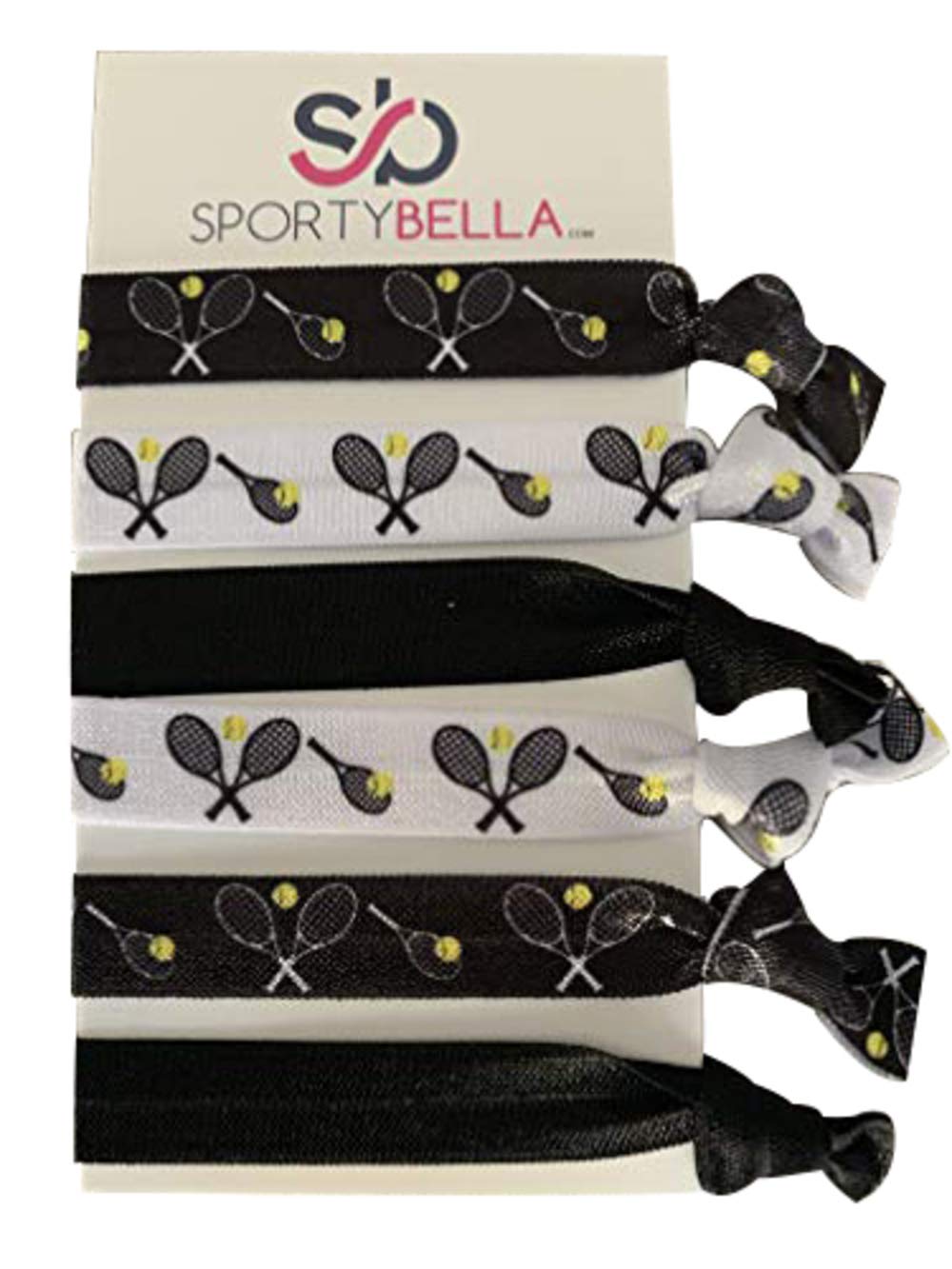 Sportybella No Crease Tennis Hair Ties for Girls - 6 Pack (Black/White) - Perfect for Young Players & Active Lifestyles