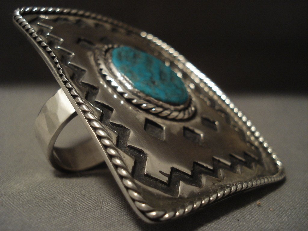 73 Gram Vintage Navajo Turquoise Native American Silver Ring - Duel Finger Design for Women & Men, Perfect for Boho Fashion, Western Style & Gift Giving