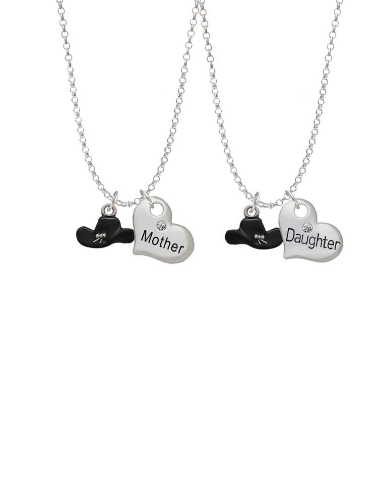 Delight Jewelry Silvertone Enamel Cowboy Hat Mother Daughter Heart Necklace Set (2 Pcs) - 19