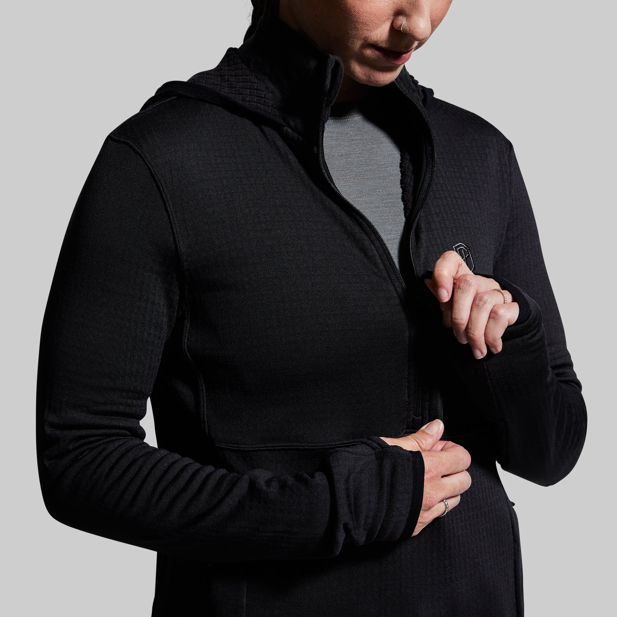 Women's Quiver Half Zip Hoodie - Soft Fleece Pullover with Kangaroo Pocket, Lightweight & Comfortable for Running, Hiking & Casual Wear (Black)