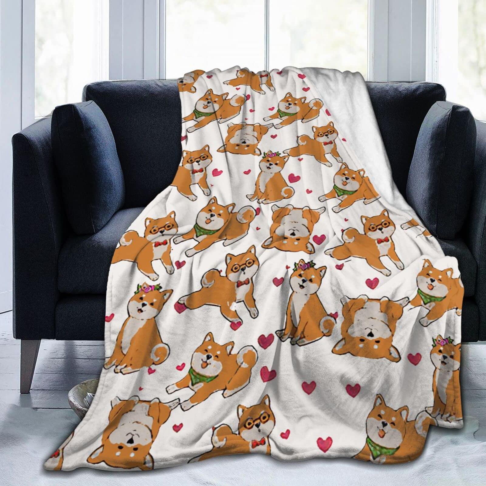 Shiba Inu Dog Pattern Soft Throw Blanket - Cozy Lightweight Decorative Blanket for Couch, Bed, Office Chair - Perfect for Napping, Lounging & Home Decor