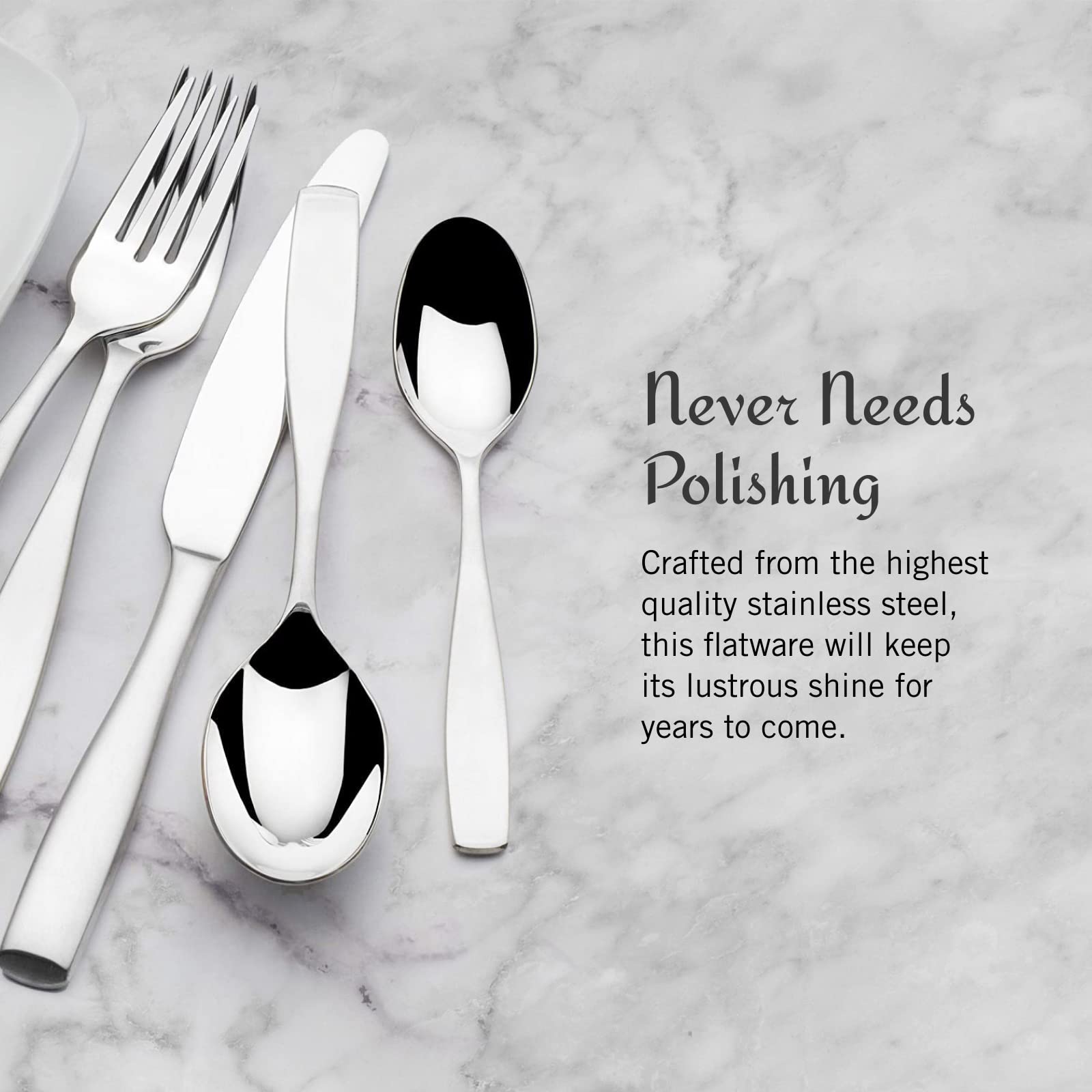 Premium Mikasa Satin Loft 65-Piece Flatware Set for 12 - 18/10 Stainless Steel Silverware with Serving Utensils - Elegant Dinnerware for Formal Dining, Weddings & Entertaining