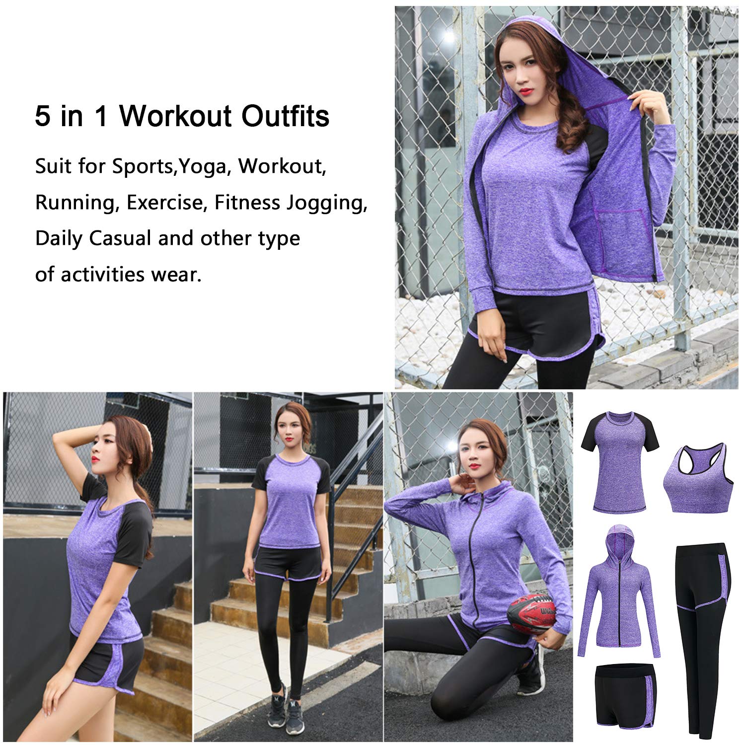 5-Piece Women's Workout Outfits - Athletic Yoga Gym Sets, Fitness Exercise Clothes & Jogging Tracksuits for Running, Yoga, Gym & Active Lifestyle