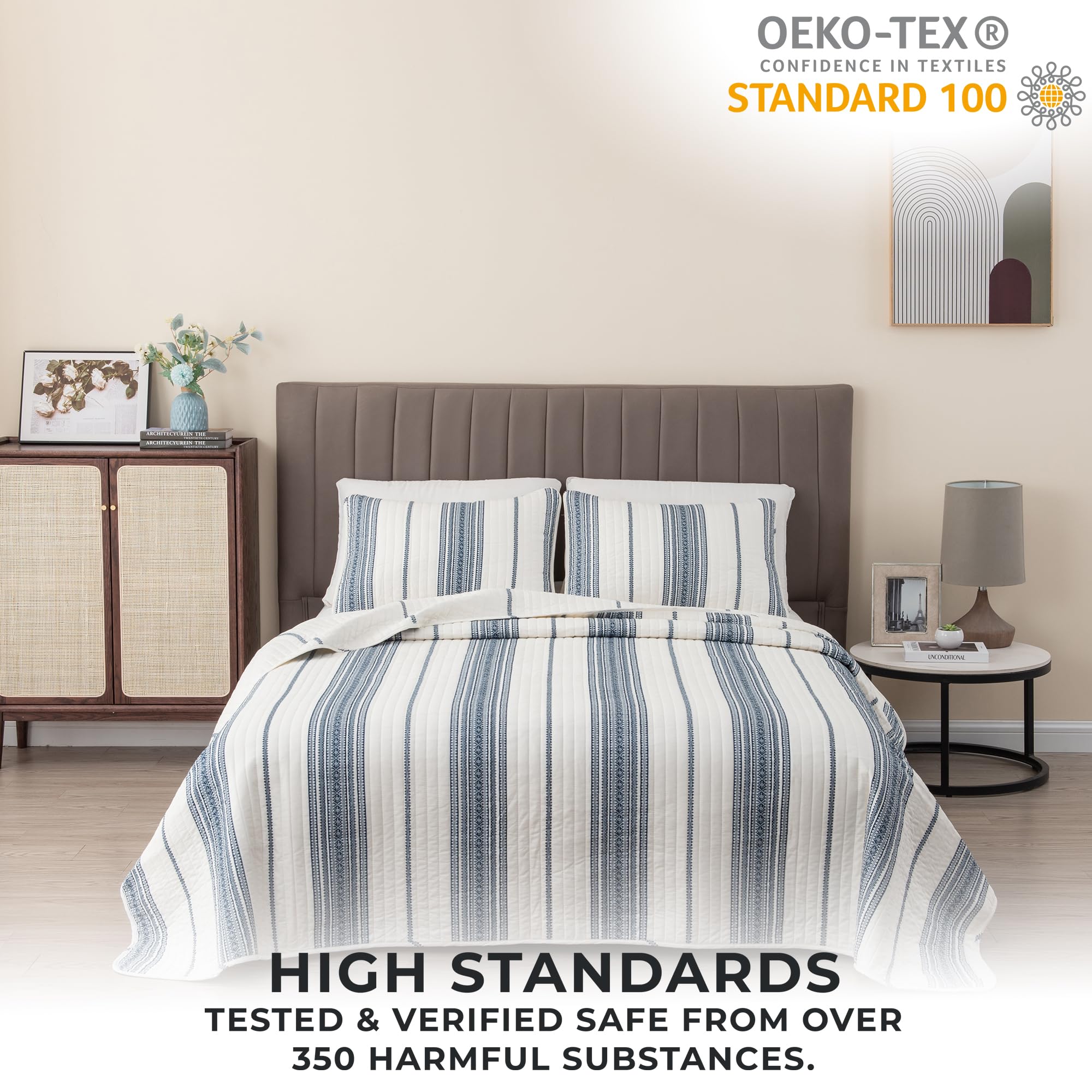Great Bay Home King Size Reversible Quilt Set - All Season Lightweight Bedspread Coverlet with 2 Pillow Shams - Modern Navy & White Striped Design for Bedroom Decor - Perfect for Guest Rooms, Master Bedrooms & Cozy Home Styling